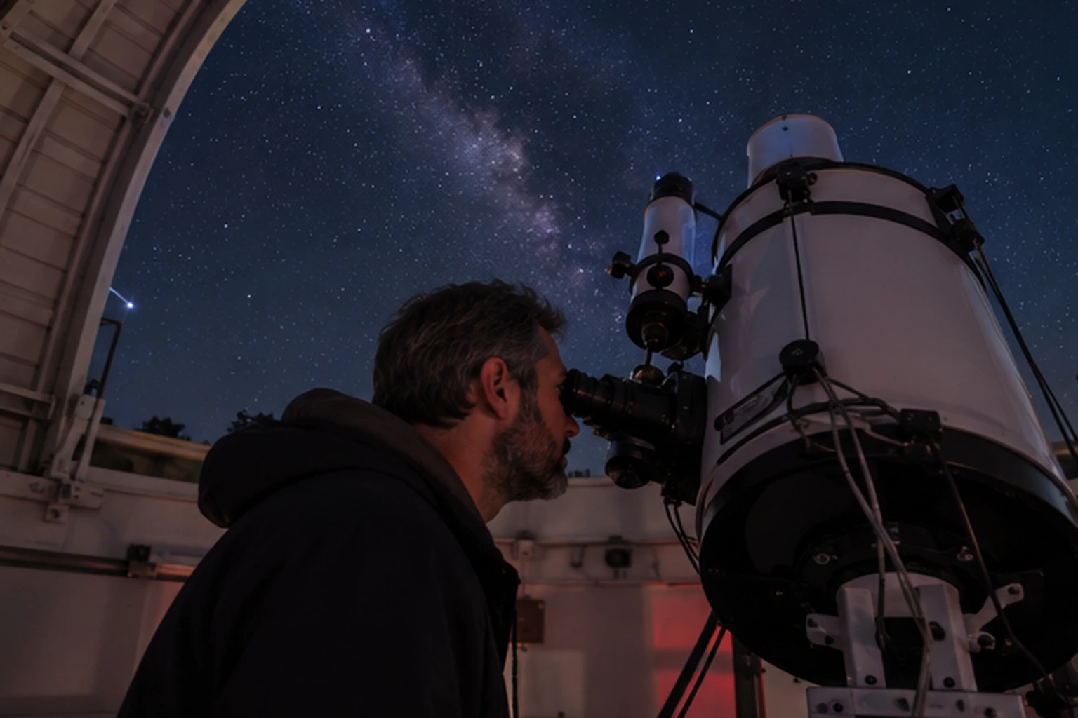 Astronom proučava podatke o crnoj rupi u zvjezdarnici